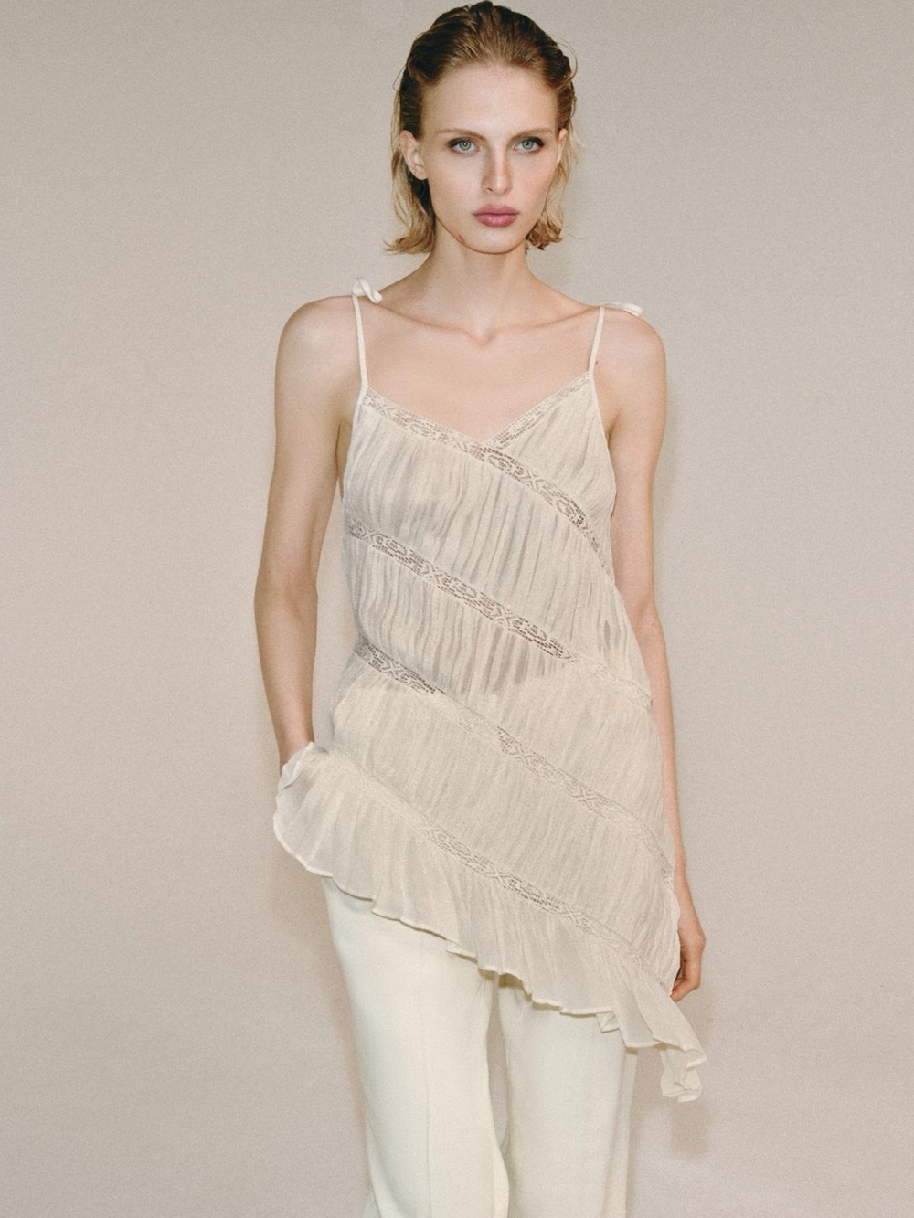 NWT Zara ZW COLLECTION ASYMMETRIC PLEATED TOP